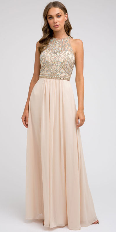 Juliet 609 A Line Chiffon Floor Length Gown Cut Out Back by DiscountDressShop