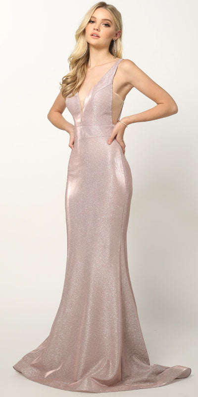 Juliet 695 Glitter Sheath Dress Floor Length Deep-V Neckline by DiscountDressShop