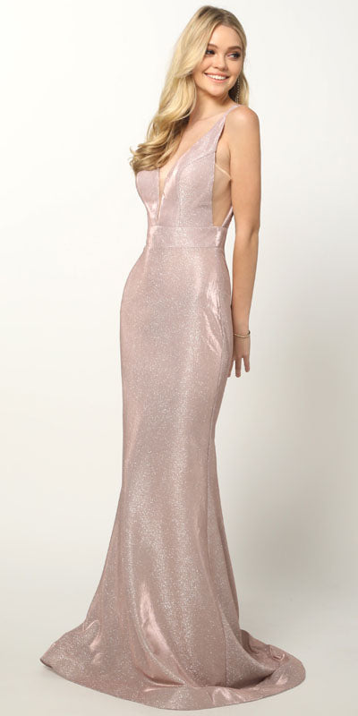 Juliet 695 Glitter Sheath Dress Floor Length Deep-V Neckline by DiscountDressShop