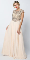 Juliet 657 Cap Sleeves Beaded Bodice A-line Long Dress by DiscountDressShop