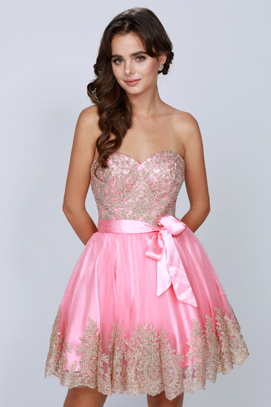 Juliet 759 Short Sweetheart Neckline Strapless Dress with Bow by DiscountDressShop