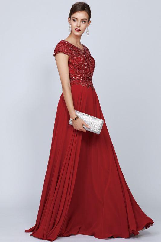 Juliet 657 Cap Sleeves Beaded Bodice A-line Long Dress by DiscountDressShop