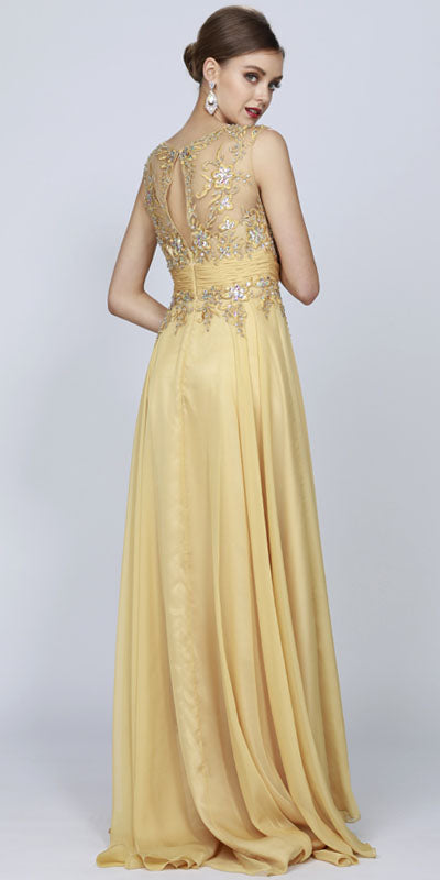 Juliet 552 Long Jewel Neckline Studded Bodice A-Line Gown by DiscountDressShop