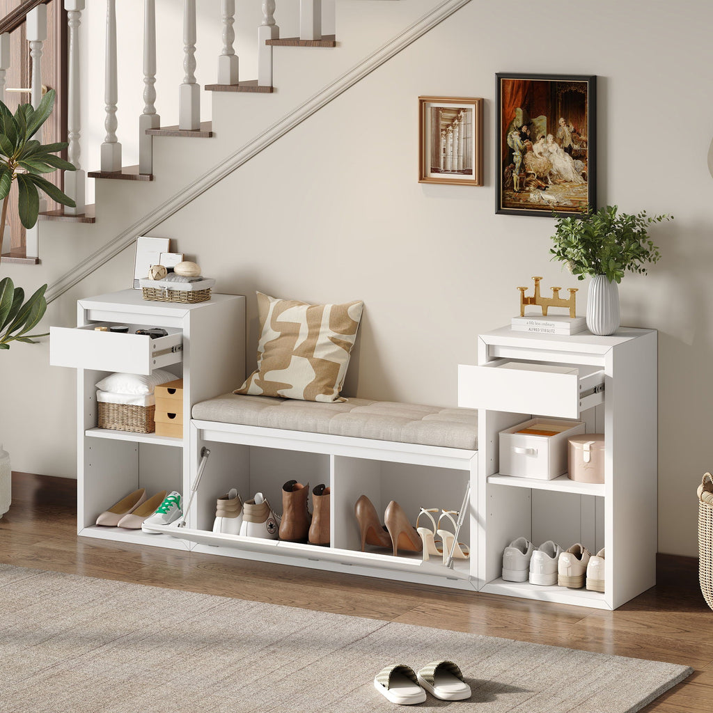 Entryway Storage Bench With Cushion, Drawers & Open Shelves by Unique Piece Furniture
