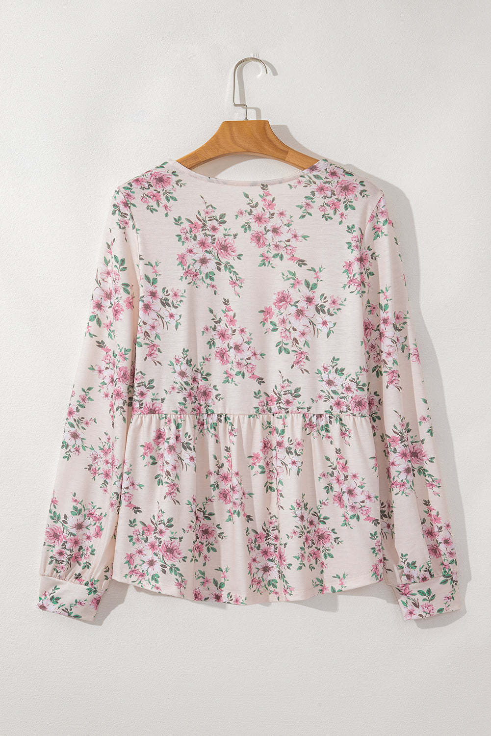 Pink Floral Print Pleated U Neck Loose Fit Blouse by Wild and Free Boutique