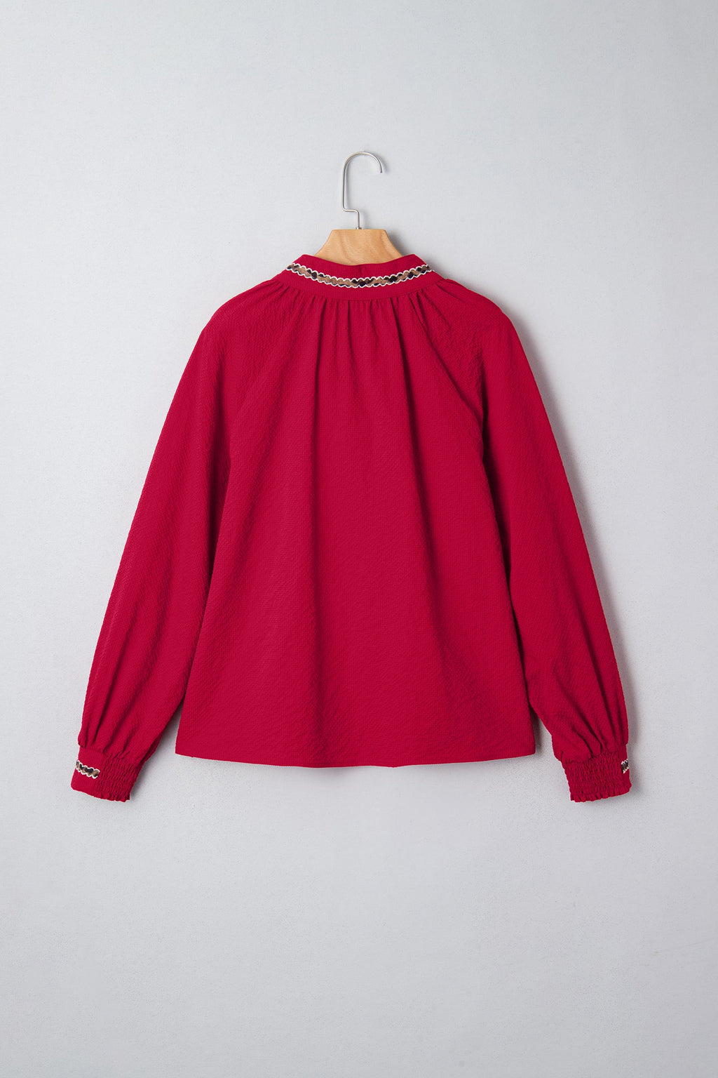 Racing Red Leopard Jacquard Print V Neck Textured Blouse by Wild and Free Boutique