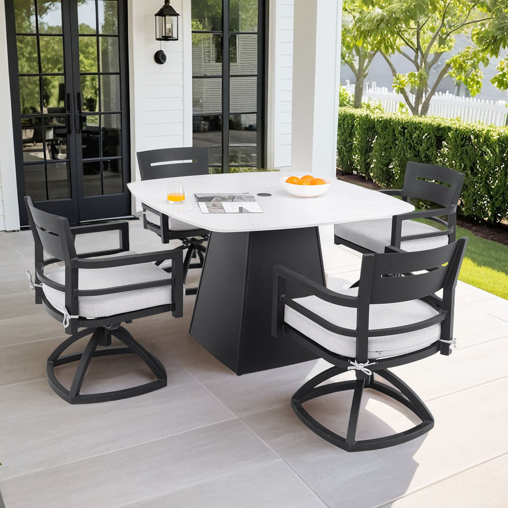 Outdoor Patio Dining Set, Squircle Dining Table, Dining Chairs With Sunbrella Cushions by Unique Piece Furniture