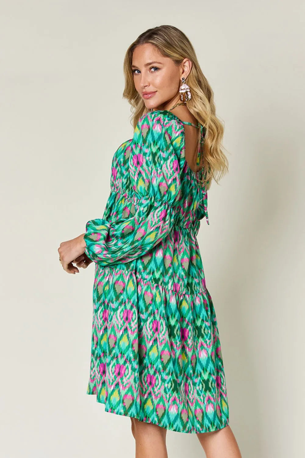 Double Take Full Size Printed Long Sleeve Dress by Wild and Free Boutique