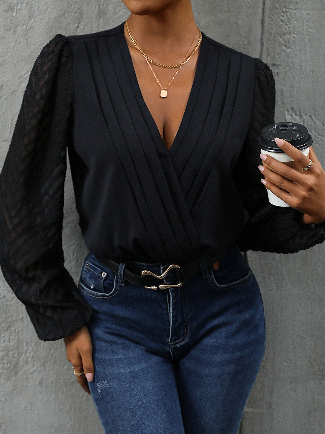 Perfee Ruched Surplice Long Sleeve Bodysuit by Wild and Free Boutique