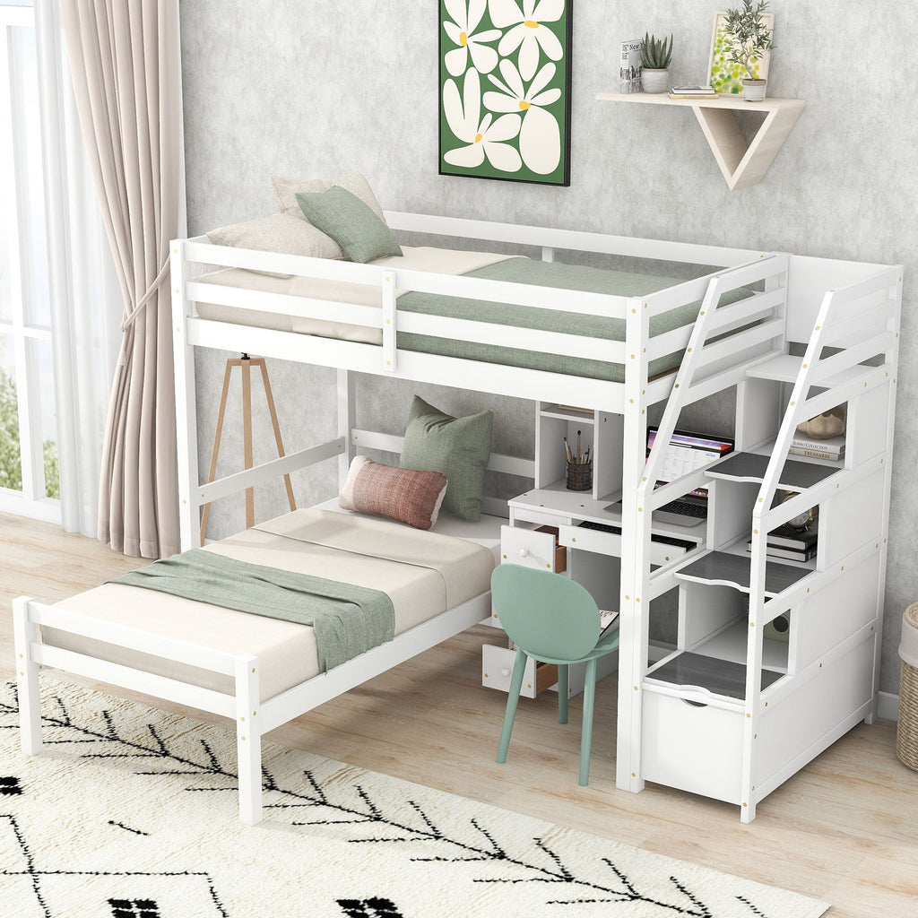 Loft Bed With Stand Alone Bed, Storage Staircase, Desk, Shelves, And Drawers by Unique Piece Furniture