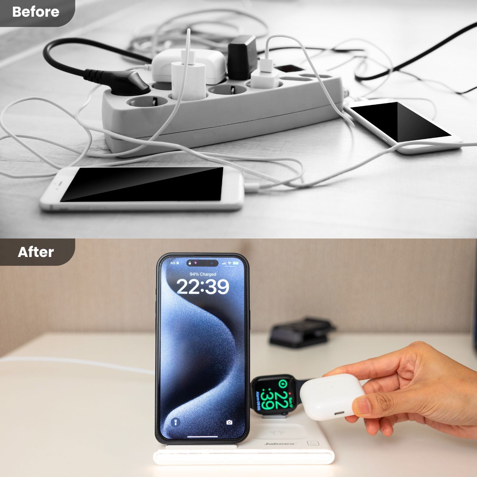 PowerGlow - Jabees PowerGlow 4-In-1 Foldable Wireless Charging Station with LED Night Light by DC-Jabees