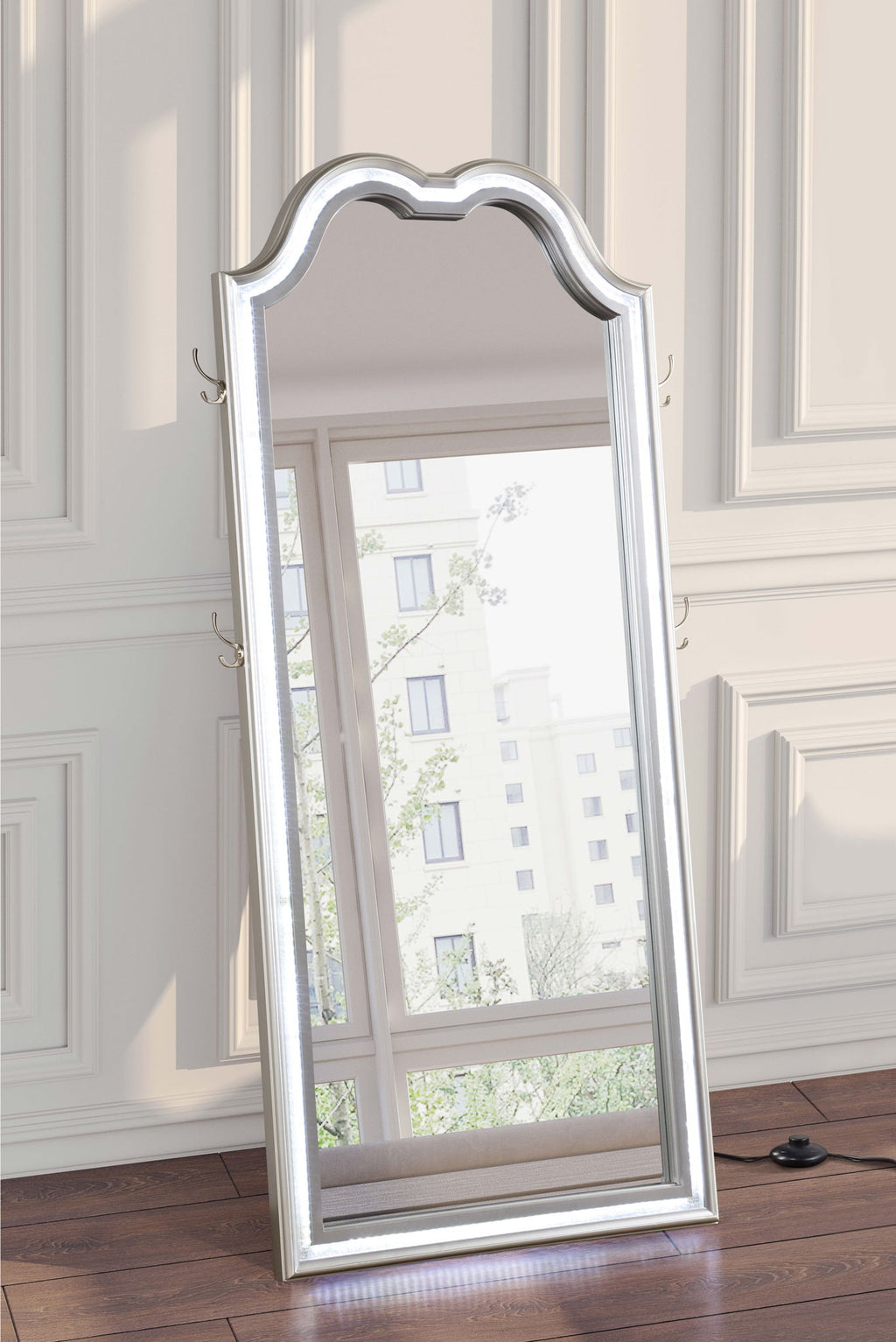 Evangeline Full Length LED Light Floor Mirror Silver Oak by Unique Piece Furniture