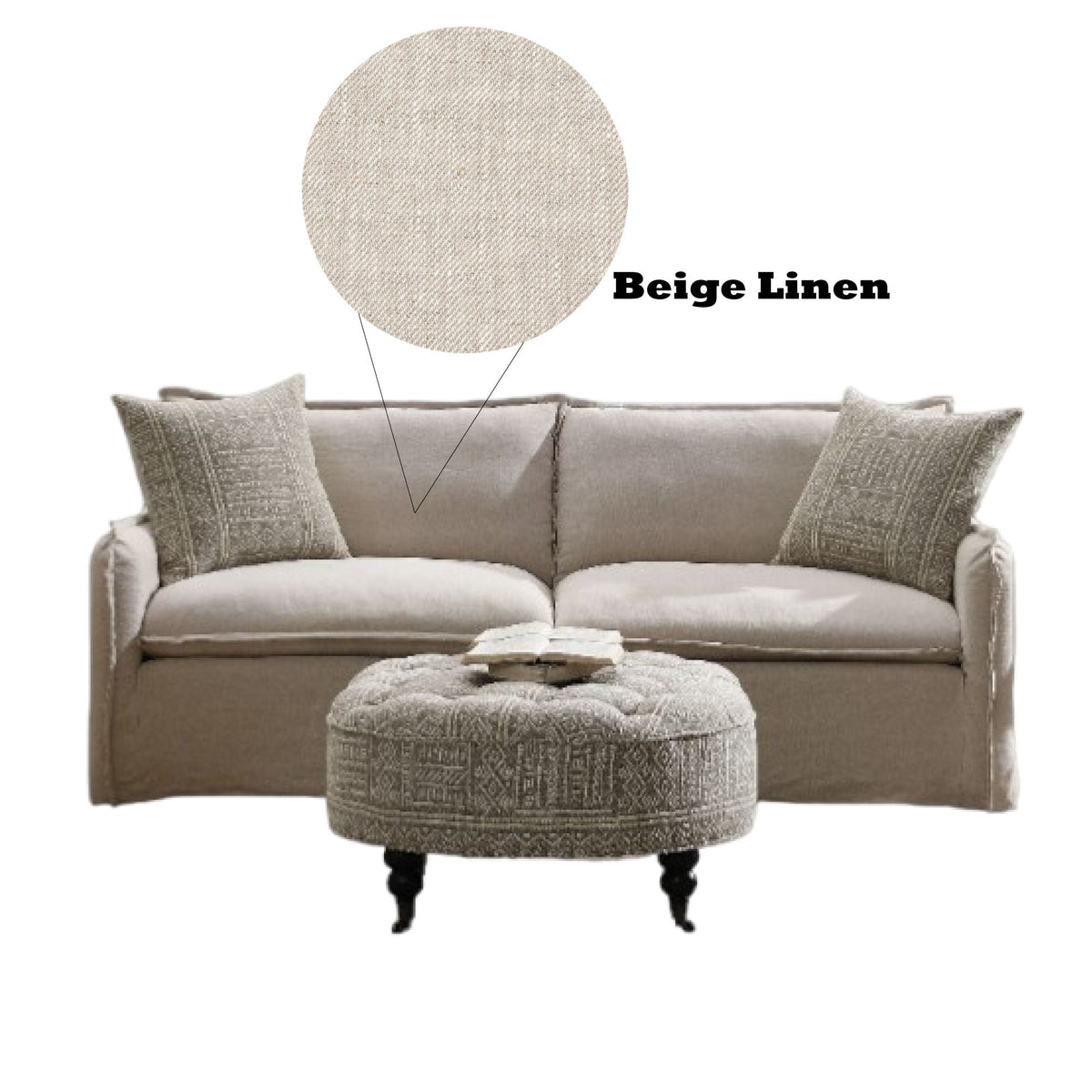 Upendo - Pattern Linen Sofa With 2 Toss Pillows - Beige by Unique Piece Furniture