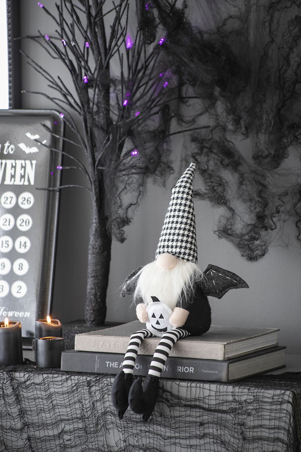 Sitting Gnome With Wings & Plaid Hat, For Halloween Decor by Unique Piece Furniture