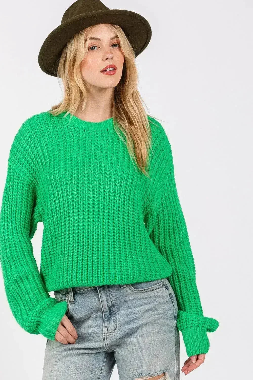 SAGE + FIG Round Neck Drop Shoulder Sweater by Femstylo