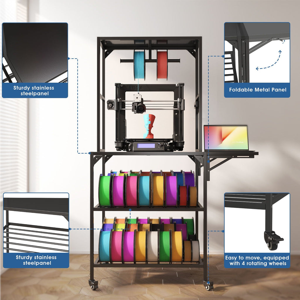 Heavy Duty 3D Printer Stand With Filament Storage Rack - Black by Unique Piece Furniture