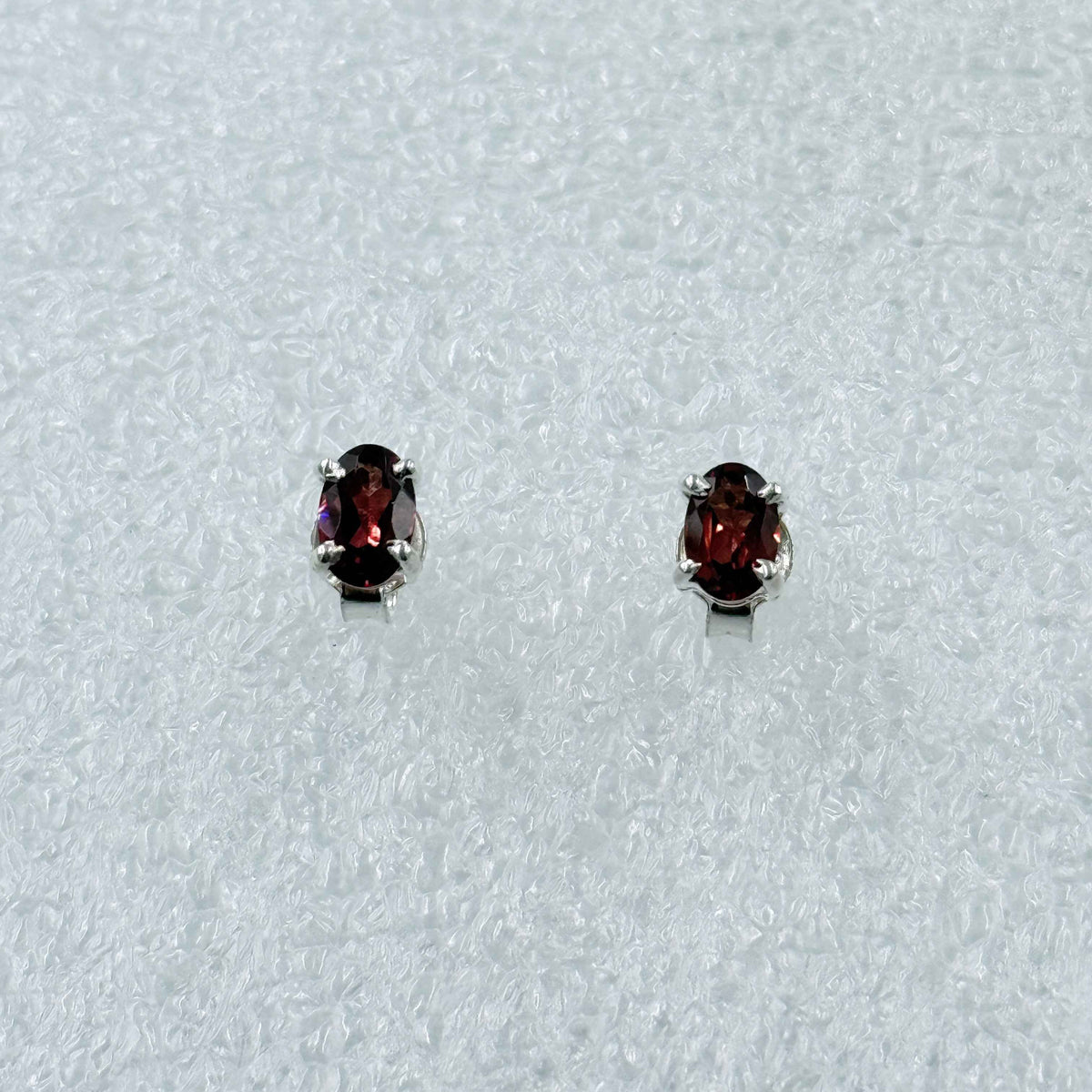 Sterling Silver Oval Garnet Post Earrings Size 4 by Sacred Crystals