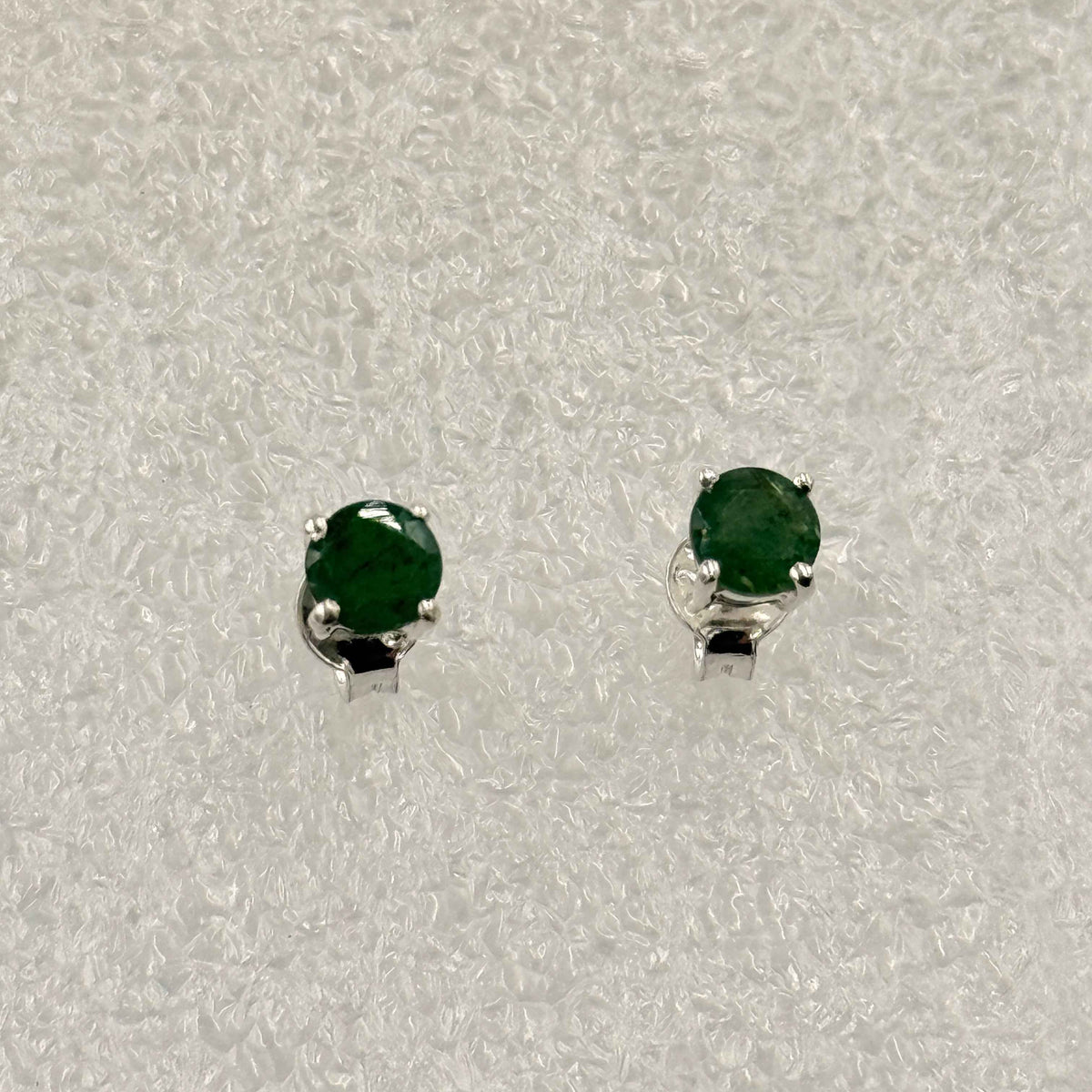 Sterling Silver Round Emerald Post Earrings Size 2 by Sacred Crystals