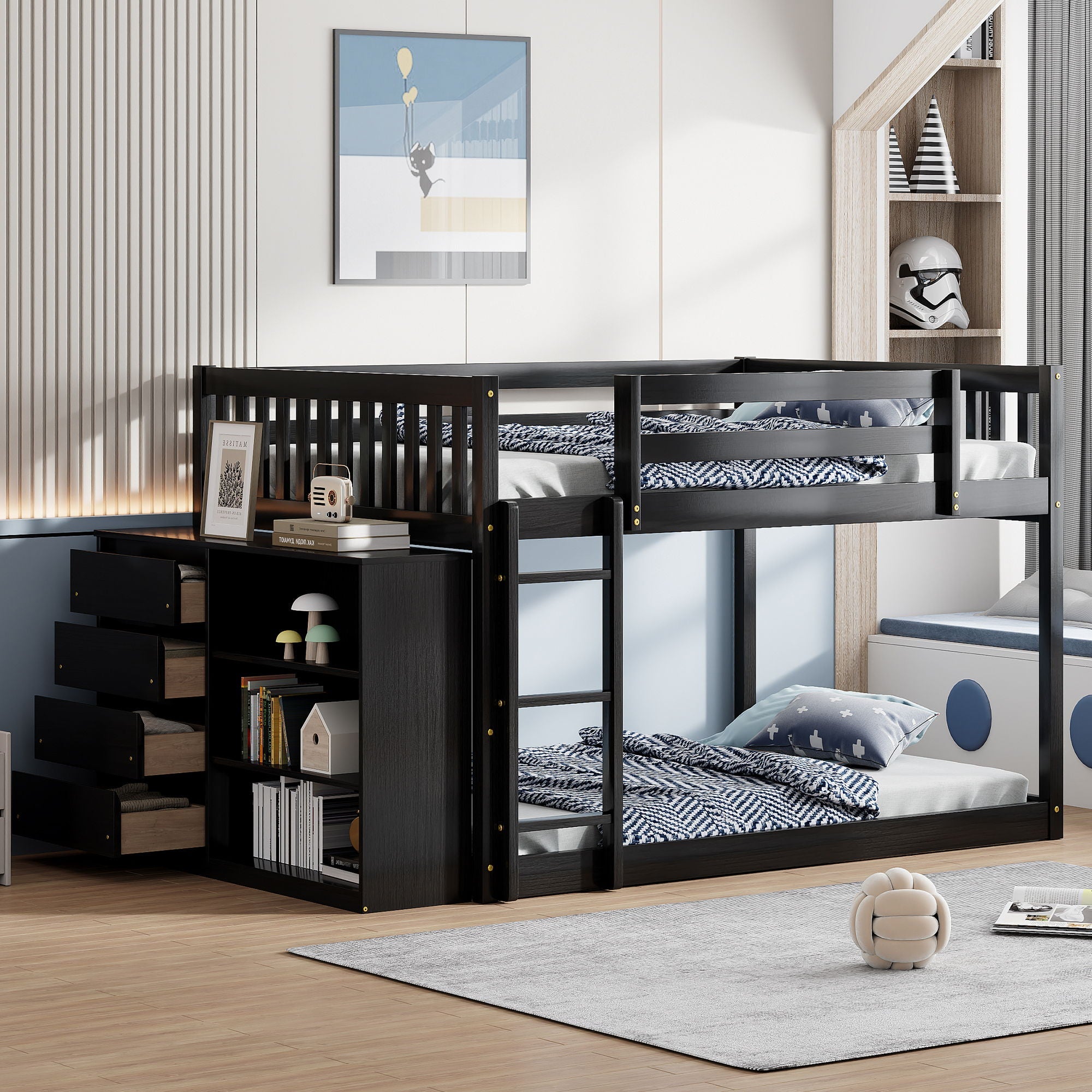 Bunk Bed With 4 Drawers And 3 Shelves by Unique Piece Furniture