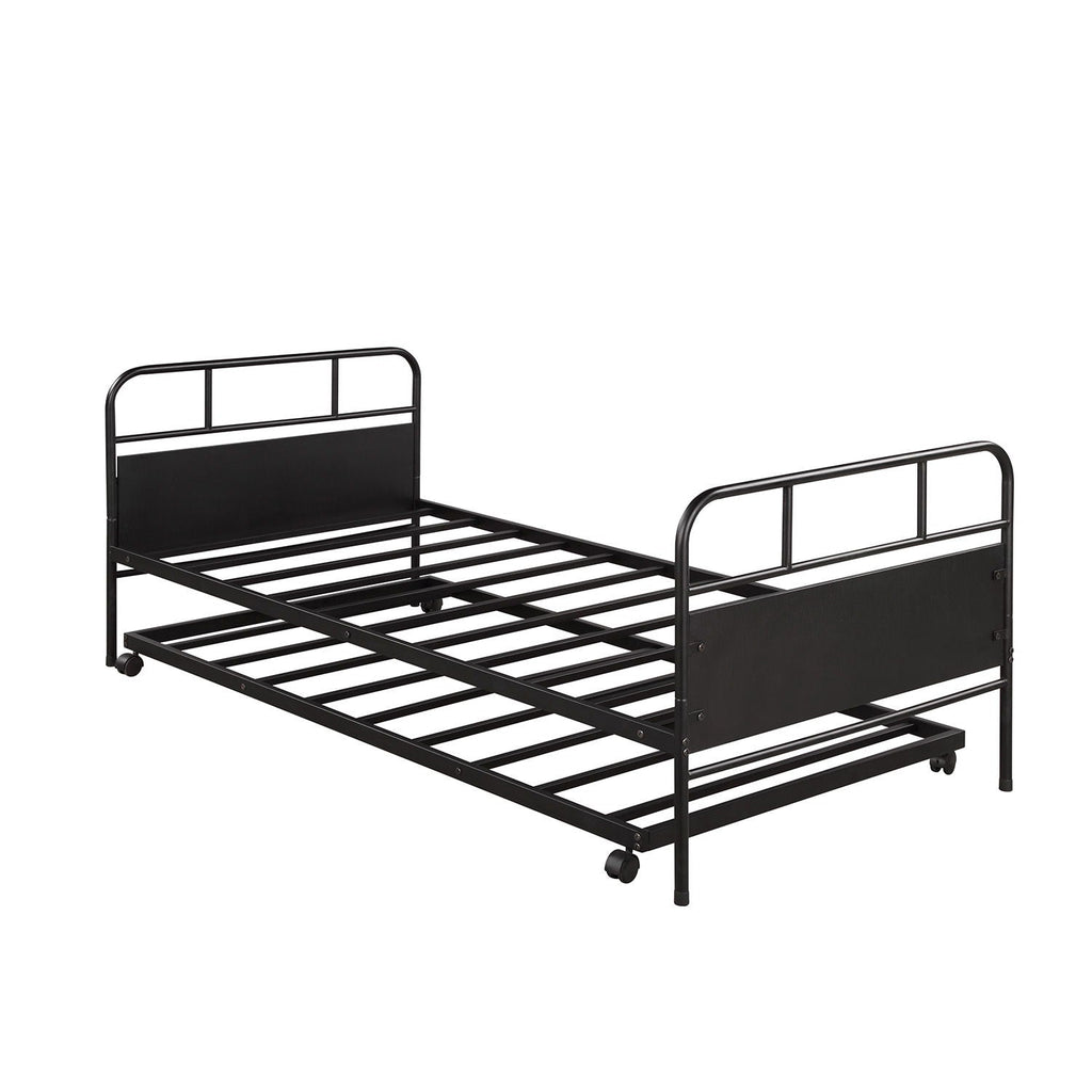 Twin Size Daybed Platform Bed Frame With Trundle Built In Casters - Black by Unique Piece Furniture