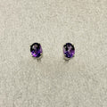 Sterling Silver Oval Amethyst Post Earrings Size 2 by Sacred Crystals