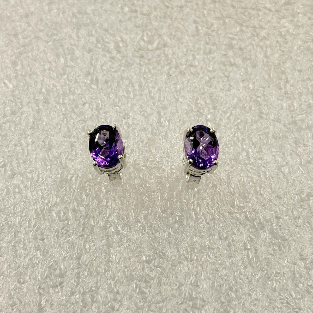 Sterling Silver Oval Amethyst Post Earrings Size 2 by Sacred Crystals