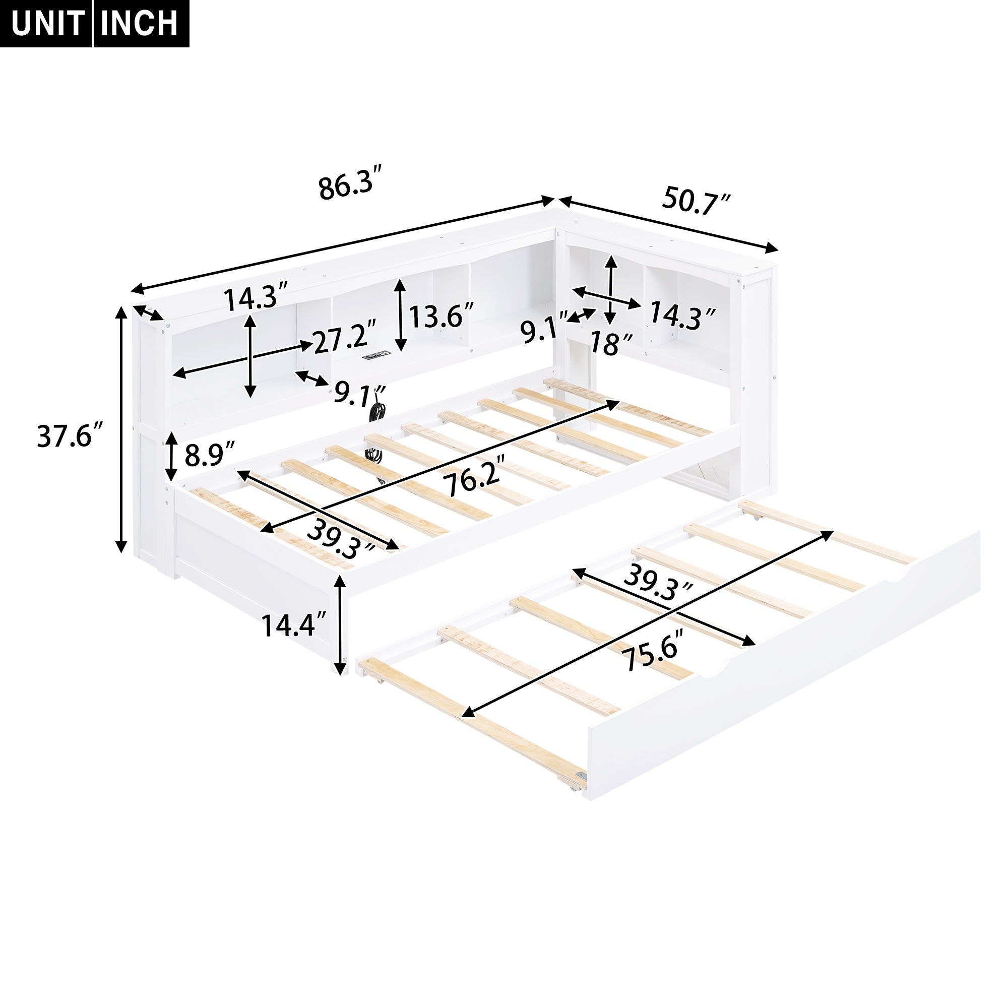 Daybed With Trundle, Storage Cabinets, USB Ports by Unique Piece Furniture