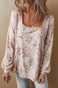 Pink Floral Print Pleated U Neck Loose Fit Blouse by Wild and Free Boutique