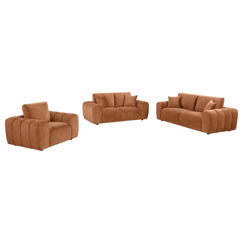 Burnett 3-piece Chenille Upholstered Sofa Set Burnt Orange by Unique Piece Furniture