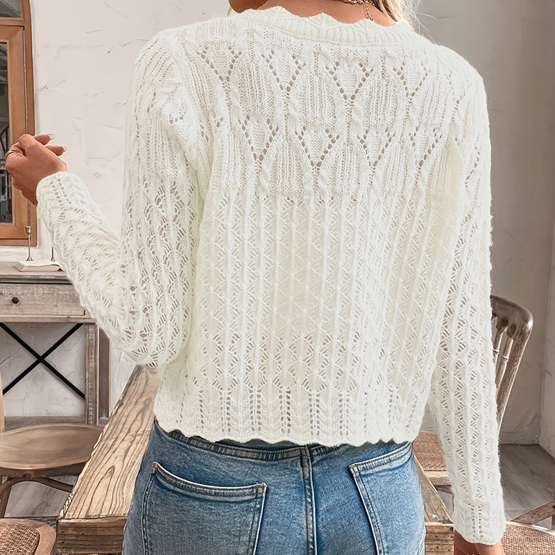 Women's Solid Color Elegant Round Neck Cardigan Top by FitiqueFit