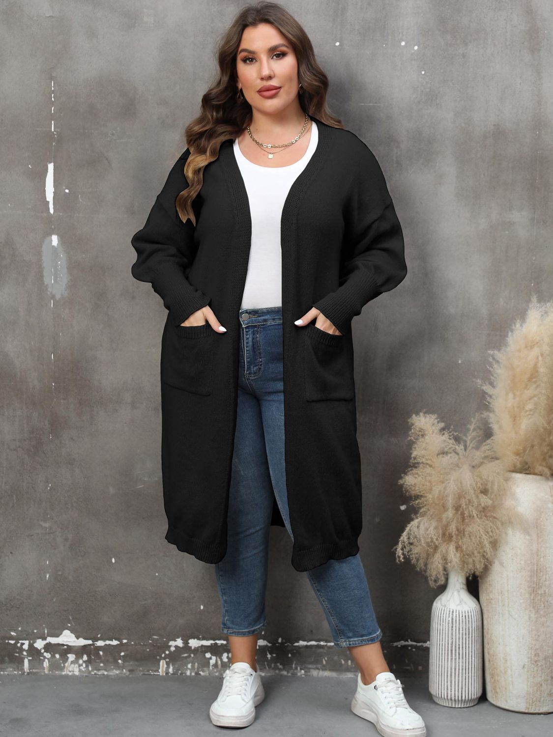 Plus Size Long Sleeve Pocketed Cardigan by Wild and Free Boutique