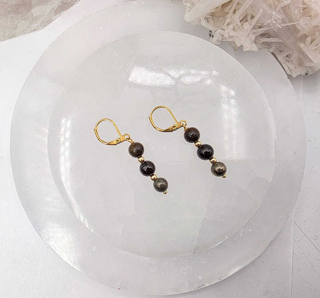 STAY IN MY POWER - Pyrite, Bronzite, Garnet Jewelry Set by Sacred Crystals