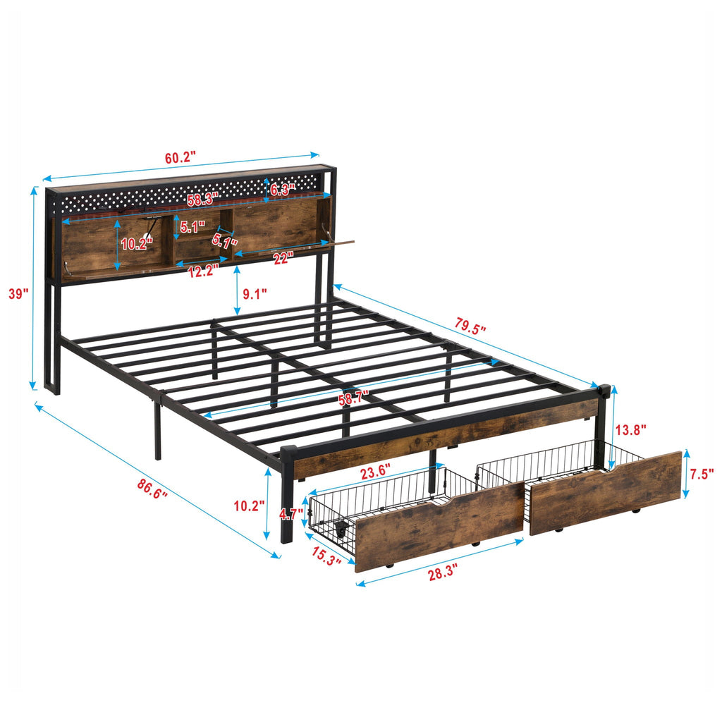 Modern Platform Bed, USB Charging Station, 2 Drawers, LED Lights by Unique Piece Furniture