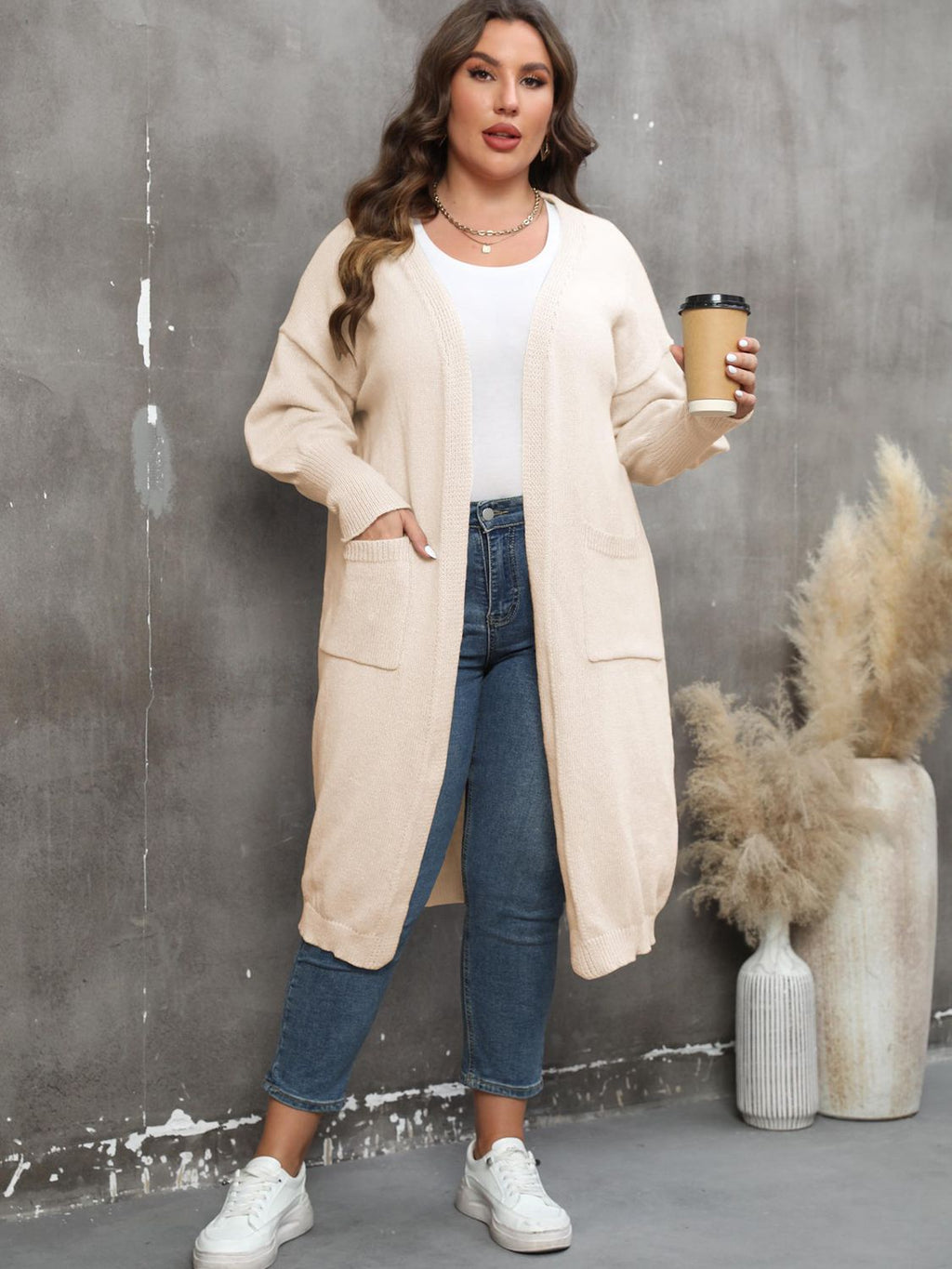 Plus Size Long Sleeve Pocketed Cardigan by Wild and Free Boutique