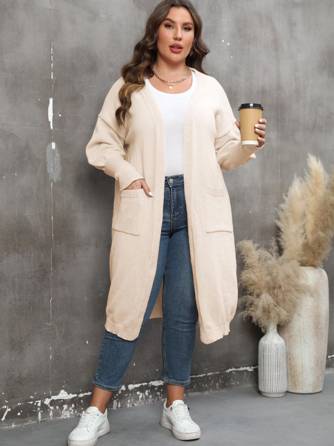 Plus Size Long Sleeve Pocketed Cardigan by Wild and Free Boutique