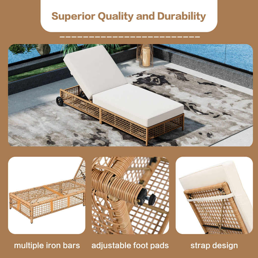 Outdoor Lounge Chair With 5 Position Backrest With Cushion And Wheels by Unique Piece Furniture