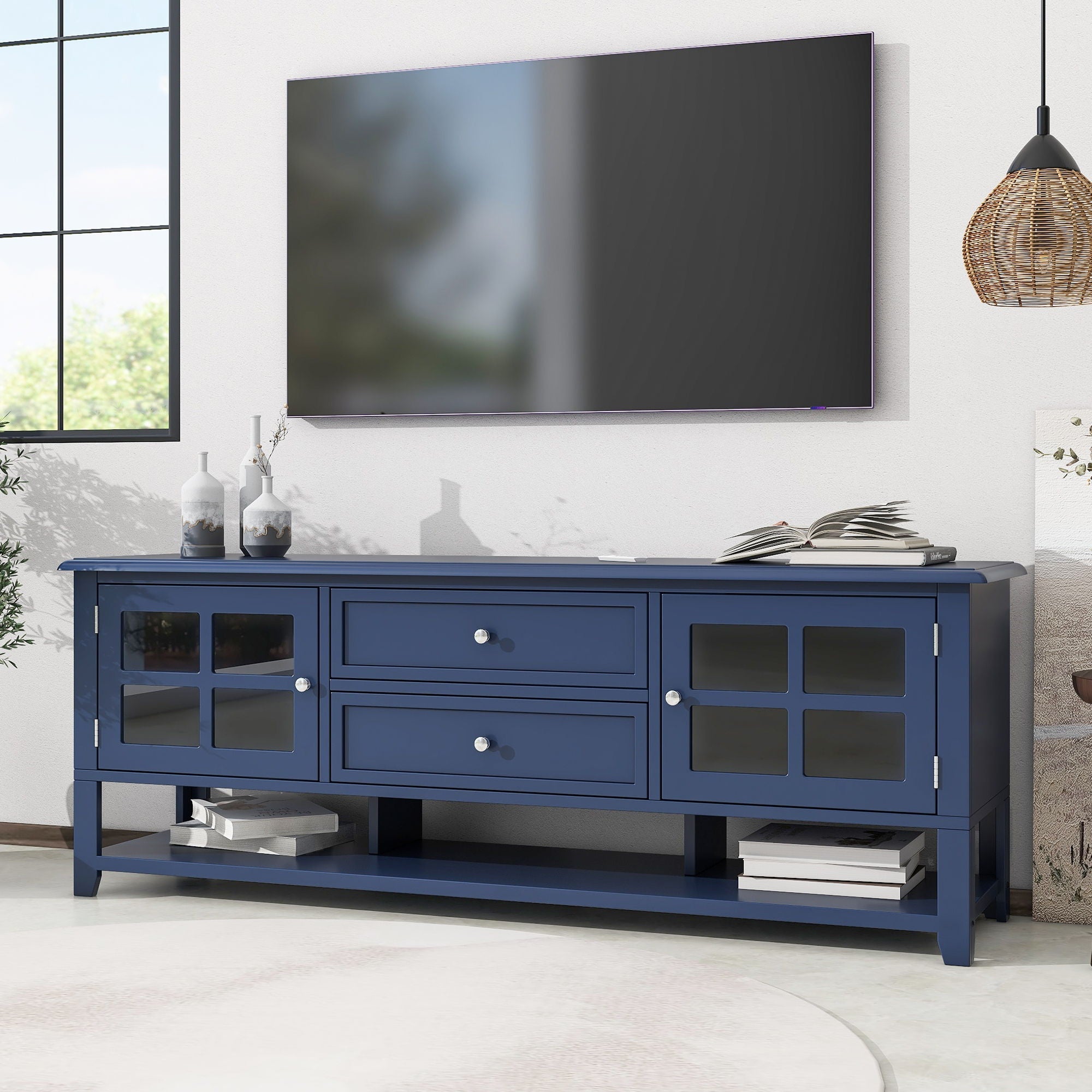 TV Stand, Entertainment Center With Dual Drawers And Hidden Storage, Cabinet With Soft Closing Doors And Sleek Panel Design by Unique Piece Furniture