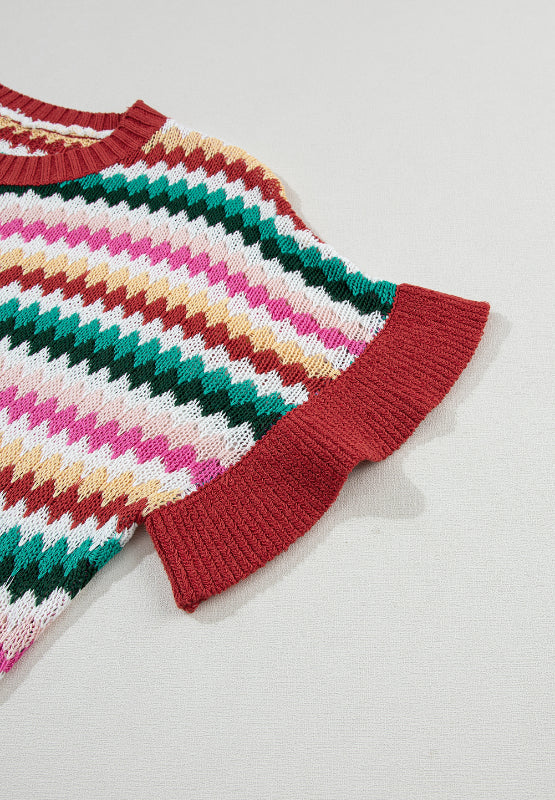 Contrast Round Neck Short Sleeve Sweater by Wild and Free Boutique