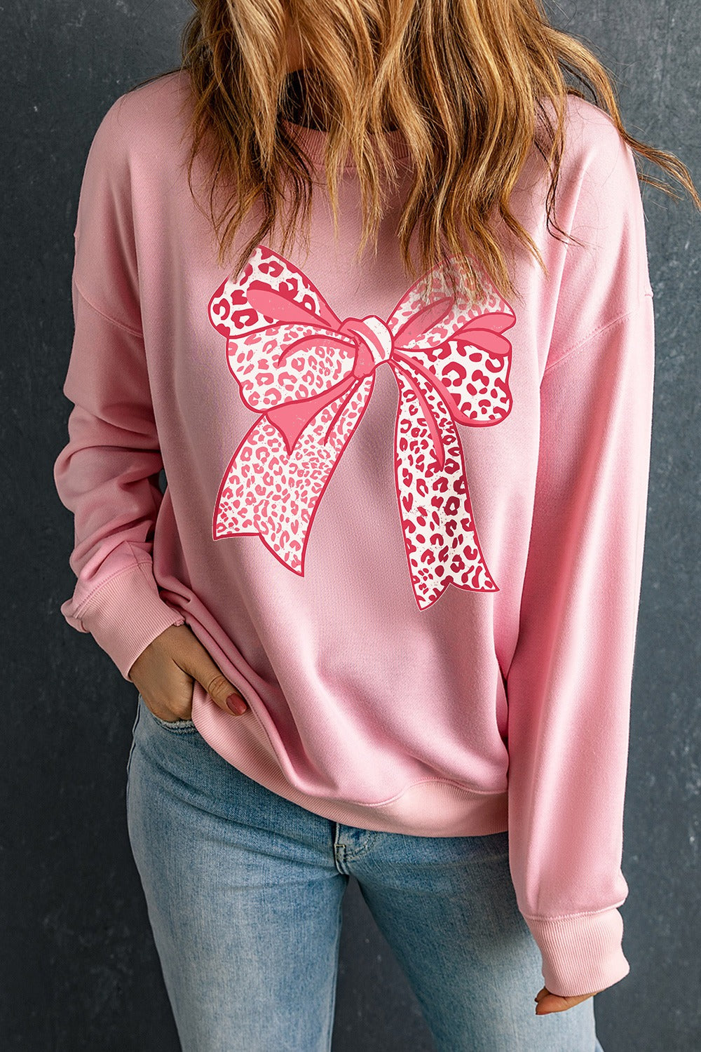 Bow Graphic Round Neck Long Sleeve Sweatshirt by Wild and Free Boutique