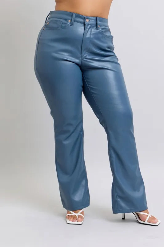 Judy Blue Full Size High Waist Tummy Control Faux Leather Bootcut Pants Plus Size by Wild and Free Boutique