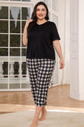 V-Neck Tee and Plaid Cropped Pants Lounge Set by Wild and Free Boutique