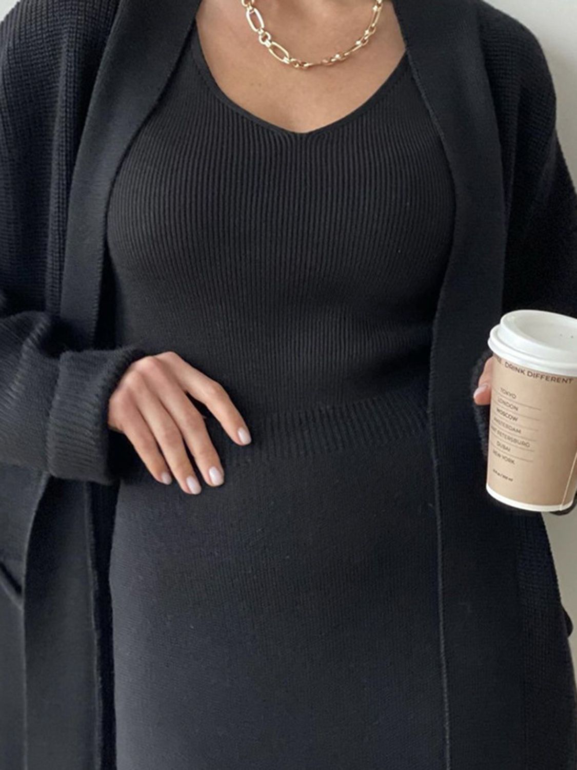 Pocketed Long Sleeve Cardigan and Skirt Sweater Set by Wild and Free Boutique