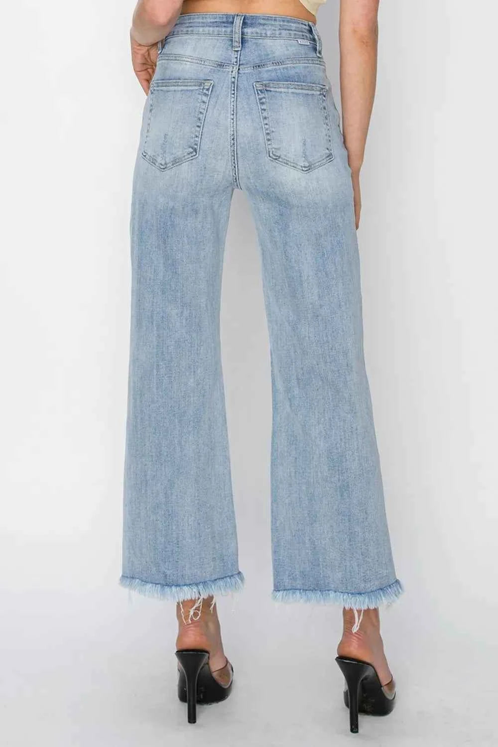 RISEN High Rise Crop Wide Fray Hem Jeans by Wild and Free Boutique