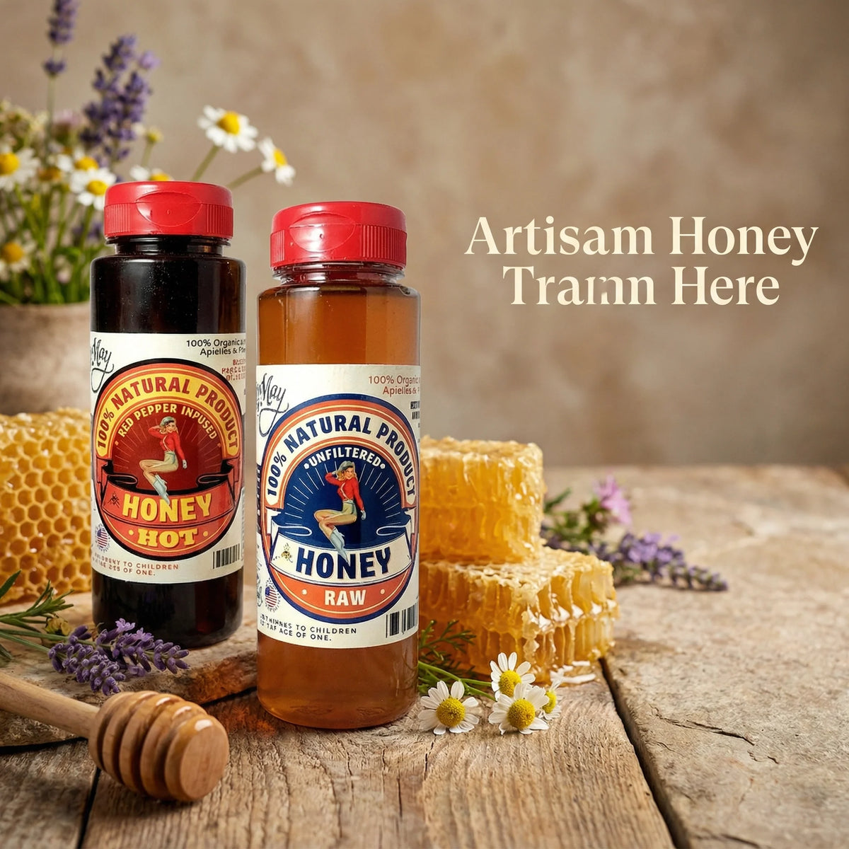 Raw Honey & Hot Honey Duo - Sweet Heat 2-Pack Gift Set | Small Batch Farm Grown | Lady May by The Lady May