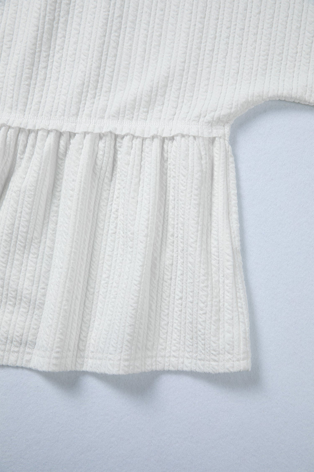 White Solid Color Textured Drop Shoulder Long Sleeve Peplum Top by Wild and Free Boutique