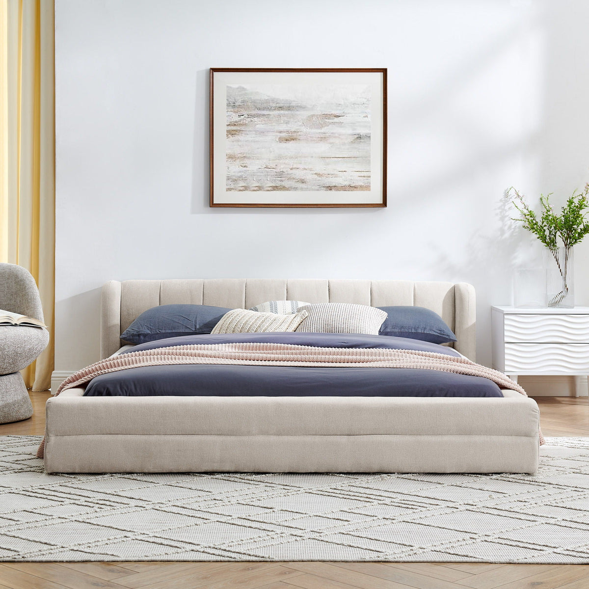 Modern Upholstered Bed Frame With Thick Fabric And Headboard by Unique Piece Furniture