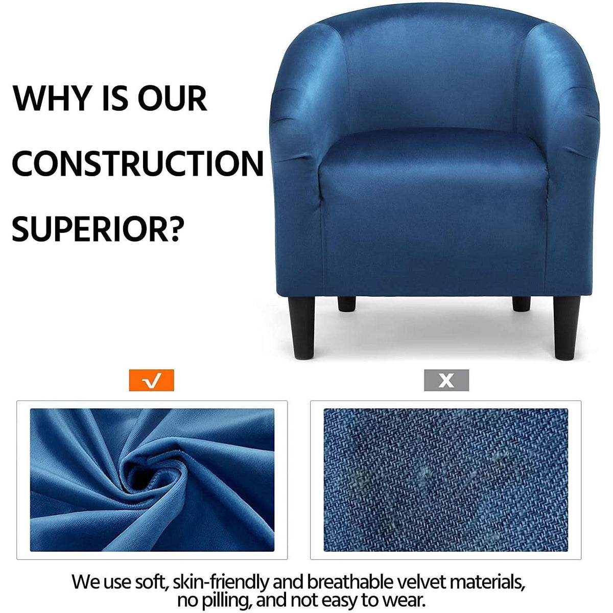 Pagoda Blue Velvet Club Chair With Curved Armrests by ShipItFurniture