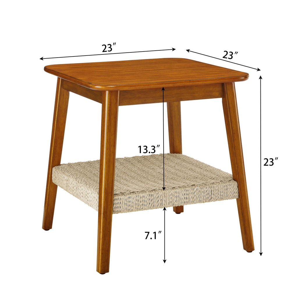 Mid - Century Square Side Table With Woven Shelf - Walnut by Unique Piece Furniture