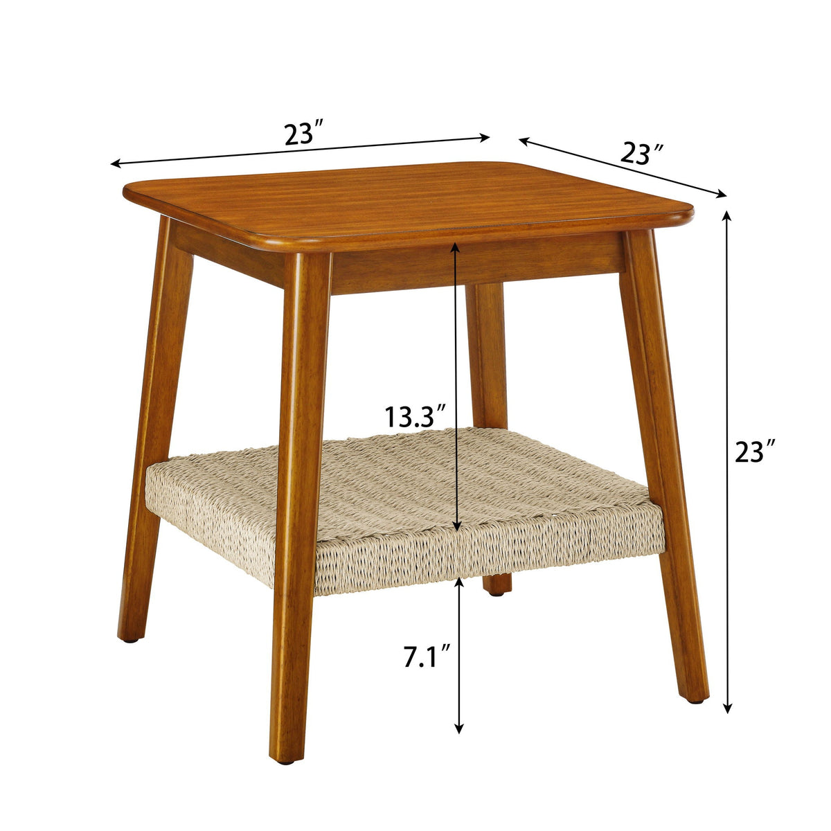 Mid - Century Square Side Table With Woven Shelf - Walnut by Unique Piece Furniture