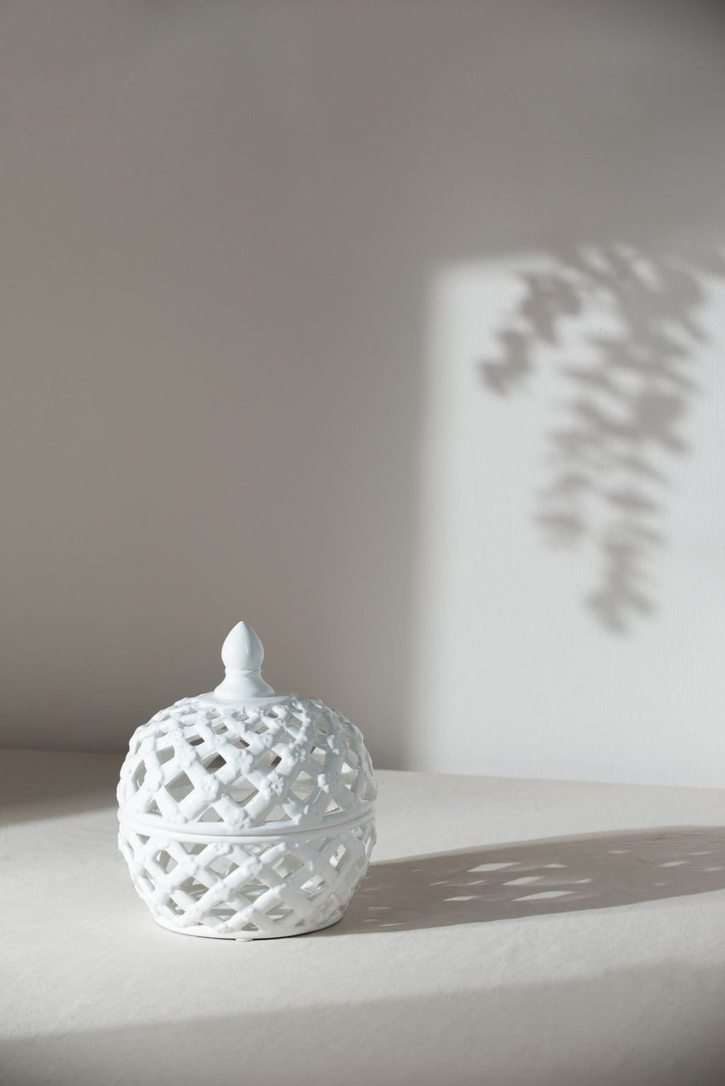 Ceramic Lidded Jar With Lattice Design - White by Unique Piece Furniture